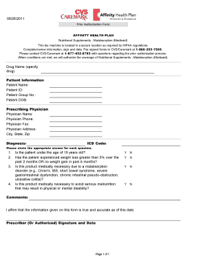 Prior Authorization Form for Nutritional Supplements