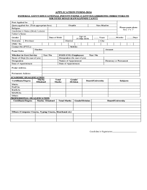 Application Form for Federal Educational Institutions