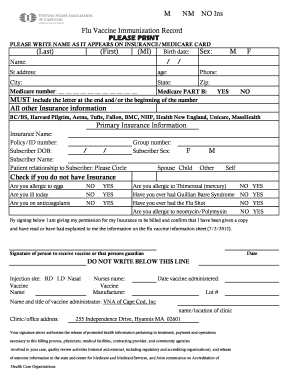 Flu Vaccine Immunization Record