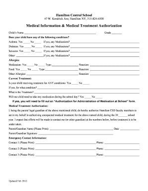Medical Treatment Authorization Form