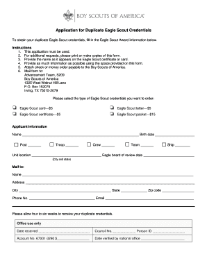 Application for Duplicate Eagle Scout Credentials