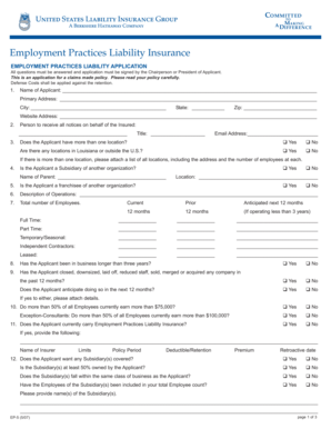 Employment Practices Liability Insurance Application