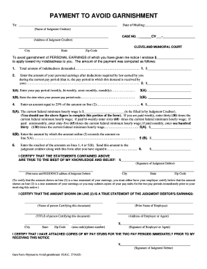 Payment to Avoid Garnishment Form