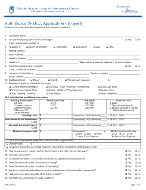 Auto Repair Property Insurance Application