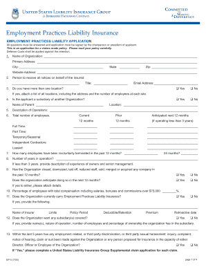 Employment Practices Liability Insurance Application