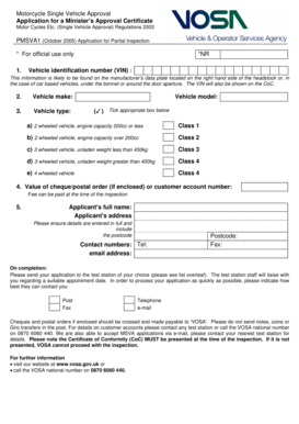 UK Motorcycle Single Vehicle Approval Application