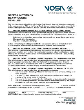 UK HGV Speed Limiter Exemption Form