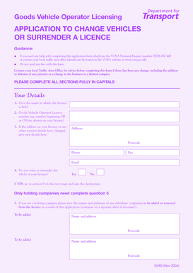 Goods Vehicle Operator Licensing Application