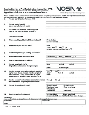 UK Passenger Vehicle Pre-Registration Inspection Application