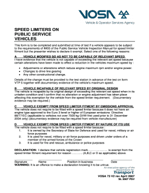 UK Public Service Vehicle Speed Limiter Exemption Form