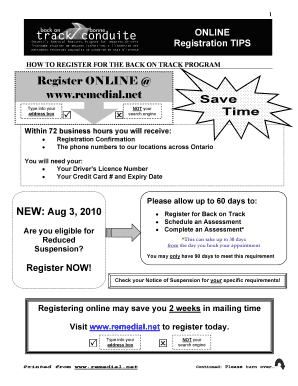 Back on Track Program Registration Form