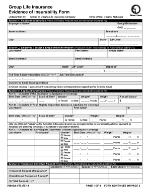 Group Life Insurance Evidence of Insurability Form
