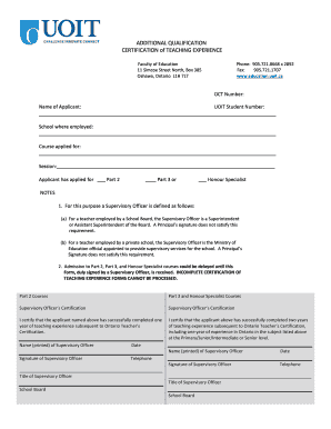 Ontario Teaching Experience Certification Form