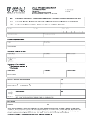 University of Ontario Change of Program Form