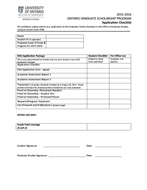 Ontario Graduate Scholarship Application Checklist