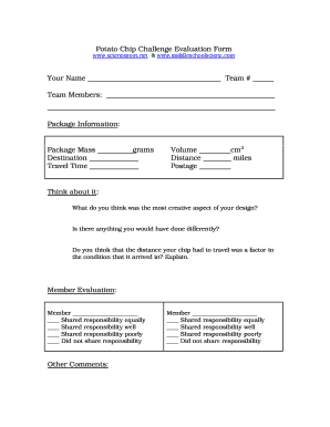 Potato Chip Challenge Evaluation Form