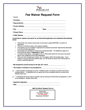 PharmCAS Fee Waiver Request Form