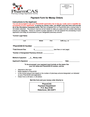 PharmCAS Payment Form for Money Orders