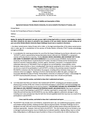 FAU Ropes Challenge Course Release Form