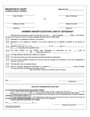 Georgia Magistrate Court Answer and Counterclaim Form