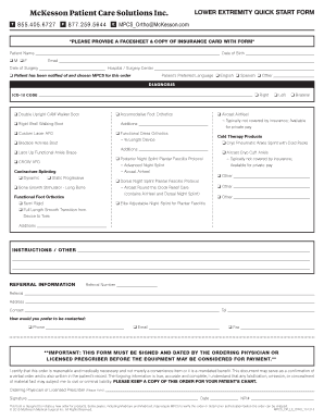 Lower Extremity Quick Start Form