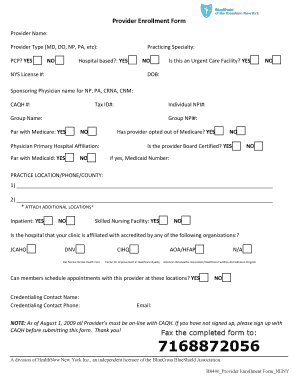 Provider Enrollment Form - BlueShield of Northeastern New York