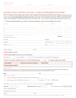 Central Saint Martins Short Course Booking Form