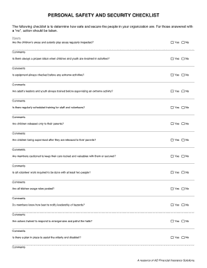Personal Safety and Security Checklist