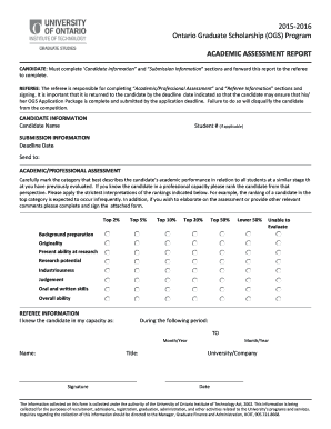 Ontario Graduate Scholarship Academic Assessment Report