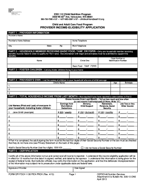 Child and Adult Care Food Program Provider Income-Eligibility Application