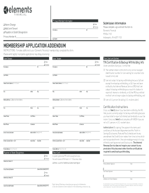 Elements Financial Membership Application Addendum