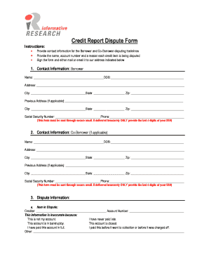 Credit Report Dispute Form