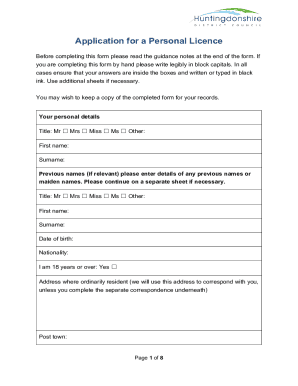 UK Personal Licence Application Form