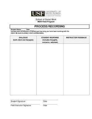 MSW Field Program Process Recording