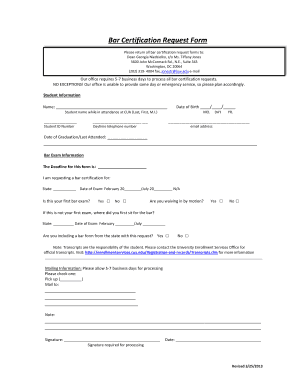 Bar Certification Request Form