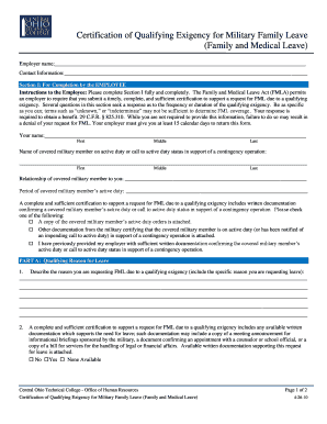 Certification of Qualifying Exigency for Military Family Leave (Family and Medical Leave) Employer name: Contact Information: Section I: For Completion by the EMPLOYEE Instructions to the Employee: Please complete Section I fully and - cotc