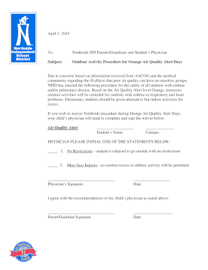 Asthma Medicine Plan and Air Quality Waiver