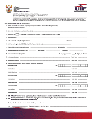 Unemployment Insurance Fund Registration Application