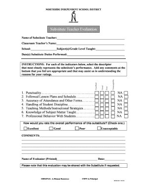 Substitute Teacher Evaluation - nisd