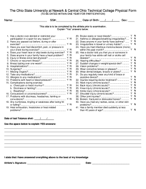 Ohio State University Physical Form