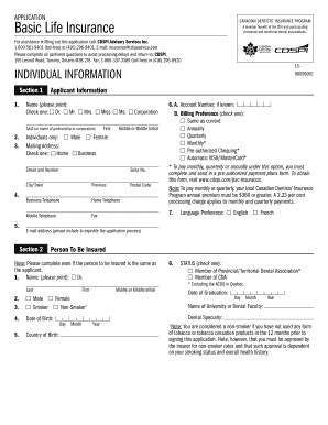 Canadian Dentists' Insurance Program Application