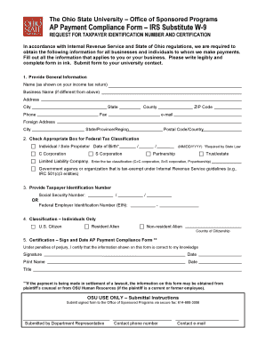Ohio State University IRS Substitute W-9 Form