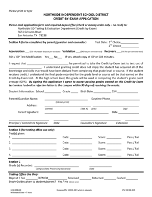 Northside ISD Credit-by-Exam Application