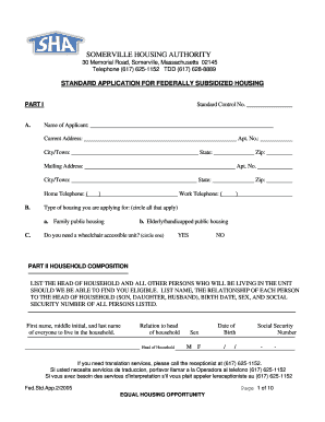 Standard Application for Federally Subsidized Housing