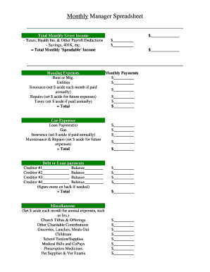 Monthly Manager Spreadsheet