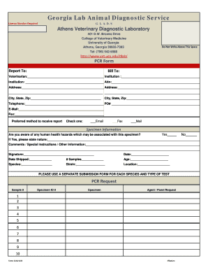 Georgia Lab Animal Diagnostic Service PCR Form