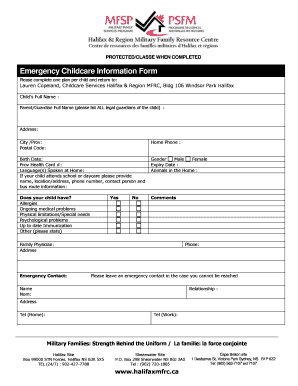 Emergency Childcare Information Form