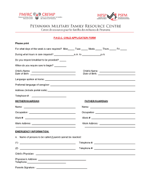 P.H.D.C. Child Application Form