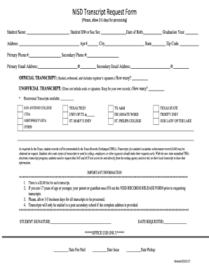 NISD Transcript Request Form
