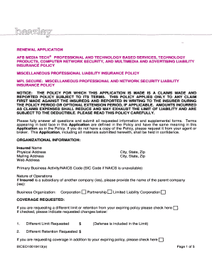 AFB Media Tech Professional Liability Insurance Renewal Application